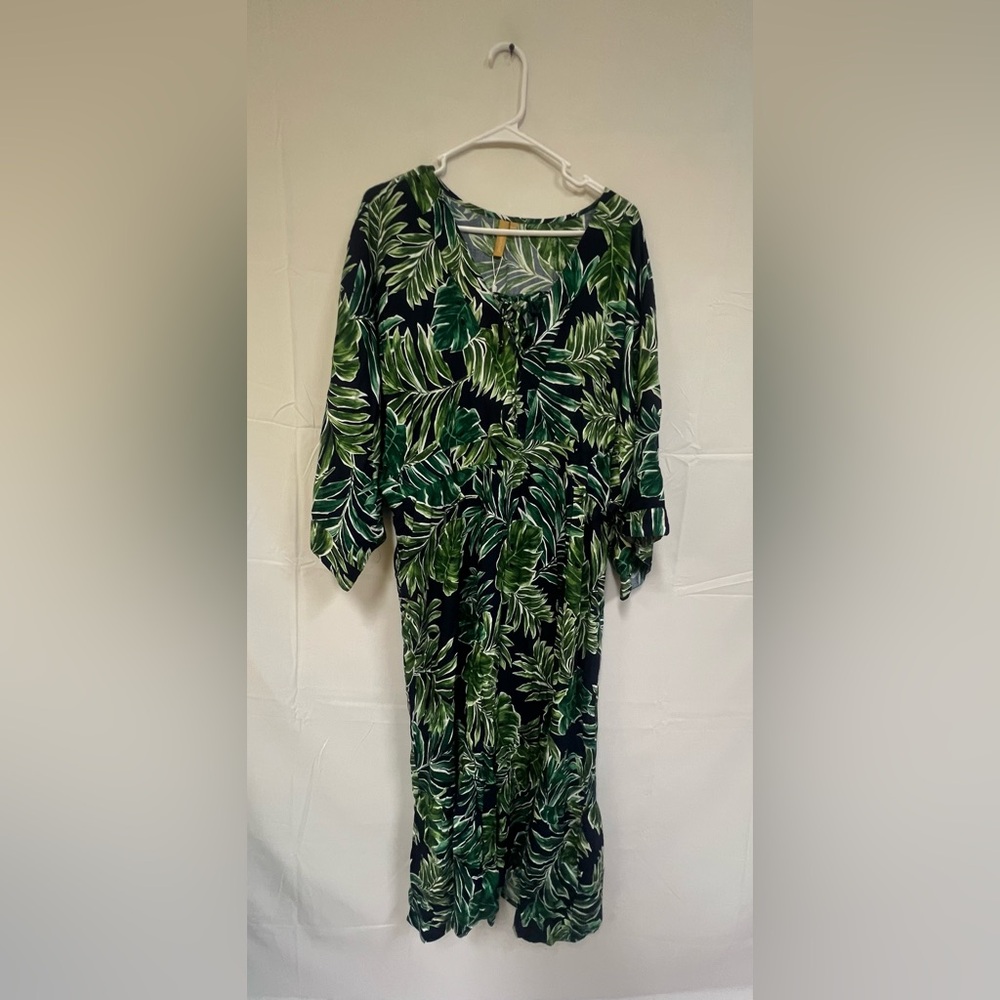 NEW Onshore Tropical Maxi Dress Palm Leaf Navy/Green one size